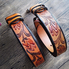 Cool Handmade Embossed Brown Tooled Leather Mens Belt Dark Brown Leather Belts for Men