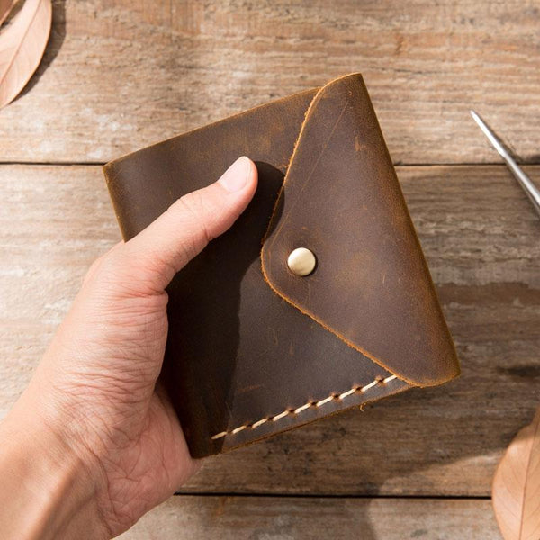 Cool Handmade Leather Mens Small Wallets Bifold Vintage billfold Wallet for Men