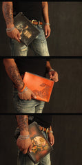 Cool Handmade Tooled Leather Tan Floral Clutch Wallet Wristlet Bag Clutch Purse For Men