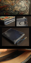 Cool Handmade Tooled Leather Tan Floral Clutch Wallet Wristlet Bag Clutch Purse For Men