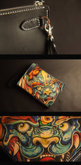 Cool Handmade Tooled Leather Tan Floral Clutch Wallet Wristlet Bag Clutch Purse For Men