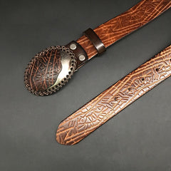 Handmade Cool Yellow Brown Leather Mens Belt Brown Leather Belt for Men
