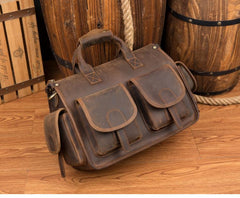 Vintage Mens Leather 14 inches Briefcase Side Bag Work Bags Travel Luggage Bag for Men