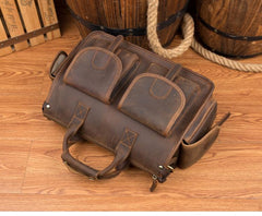 Vintage Mens Leather 14 inches Briefcase Side Bag Work Bags Travel Luggage Bag for Men