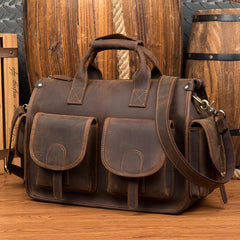 Vintage Mens Leather 14 inches Briefcase Side Bag Work Bags Travel Luggage Bag for Men
