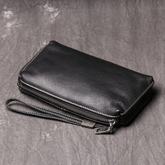 Cool Leather Black Long Wallet for Men Vintage Brown Zipper Clutch Wristlet Wallet for Men