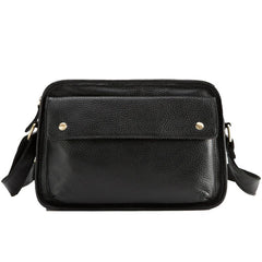 Cool Leather Black Mens Messenger Bag Vintage Shoulder Bag  for Men