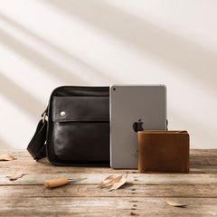 Cool Leather Black Mens Messenger Bag Vintage Shoulder Bag  for Men