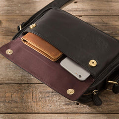 Cool Leather Black Mens Messenger Bag Vintage Shoulder Bag  for Men
