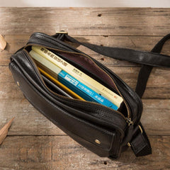 Cool Leather Black Mens Messenger Bag Vintage Shoulder Bag  for Men