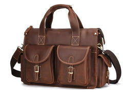 Cool Leather Briefcase 14inch Laptop Handbag Work Bag Travel Bag For Men