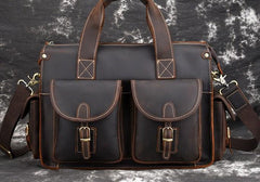Cool Leather Briefcase 14inch Laptop Handbag Work Bag Travel Bag For Men