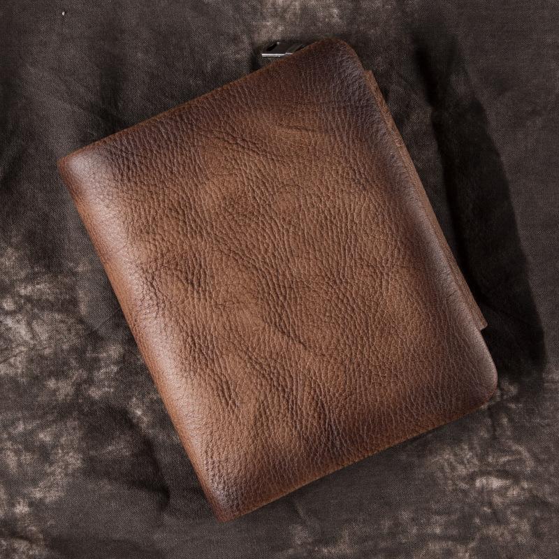 Cool Leather Brown Men's Zipper Blue billfold Small Wallet Trifold Wallet Card Wallet For Men