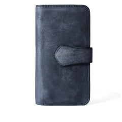 Cool Brown Leather Mens Long Wallet Buckled Long Wallet Trifold Gray Clutch Wallet for Men