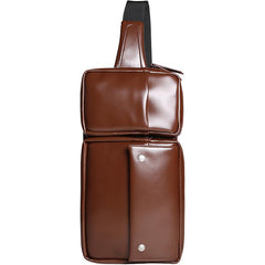 Cool PU Leather Men's Brown One Shoulder Backpack Black Chest Bag Sling Bag For Men