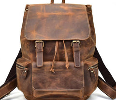 Cool Leather Black Coffee Mens Satchel Backpacks Travel Backpack 14inch Laptop Backpack for Men