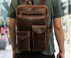 Cool Leather Dark Brown Mens Laptop Backpacks Vintage School Backpack Backpack Bag for Men