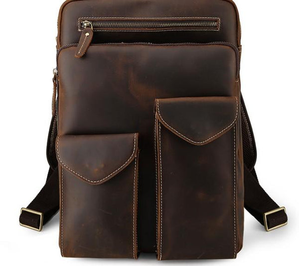 Cool Leather Dark Brown Mens Laptop Backpacks Vintage School Backpack Backpack Bag for Men