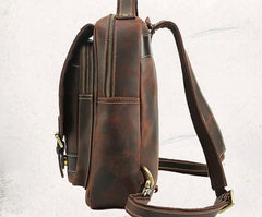 Cool Leather Coffee Mens Backpack Vintage School Backpack Laptop Backpack for Men