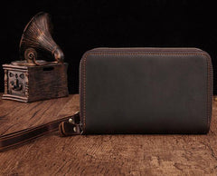 Cool Leather MensLong Wallet Double Zipper Clutch Wallet Wristlet Wallet