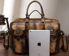 Cool Leather Men Vintage Briefcase 14inch Work Bags Handbag Shoulder Bags For Men