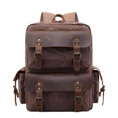 Cool Leather Mens 14 inches Brown Backpack Large Cool Vintage Large Travel Backpack for Men