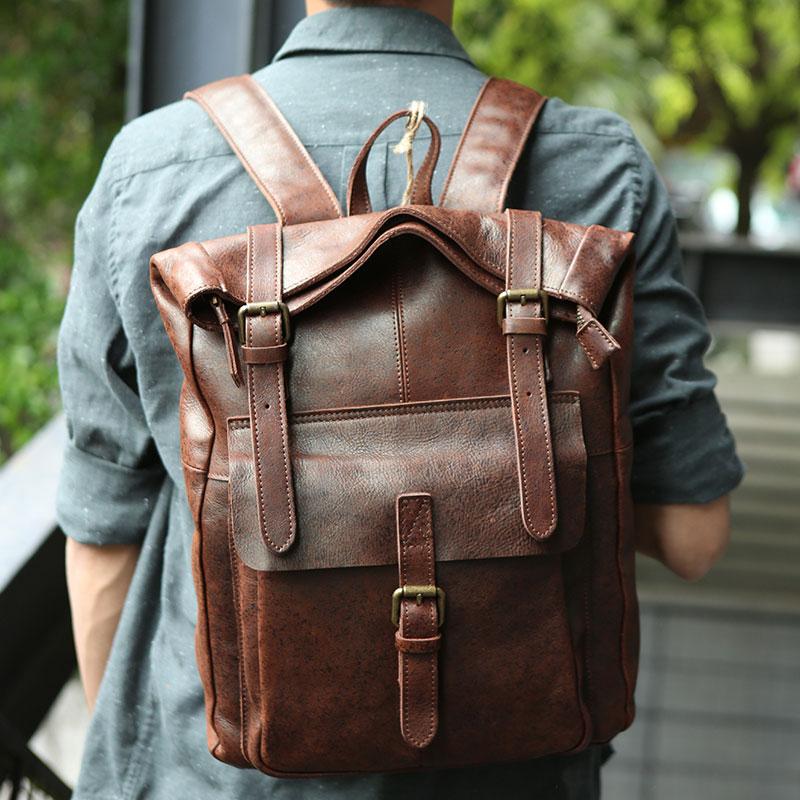 Cool Leather Mens Backpack Travel Backpacks Vintage Laptop
