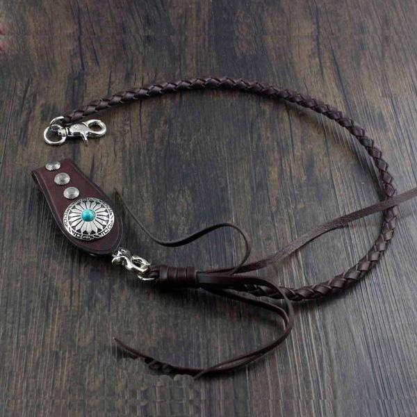 Cool Leather Mens Braided Wallet Chain Pants Chain with Belt Loop for Men