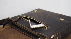 Cool Leather Mens Coffee Messenger Bag Side Bag Small Shoulder Bag for Men
