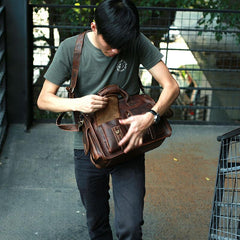 Cool Leather Mens Large Travel Bags Handbag Shoulder Bags Weekender Bag for men