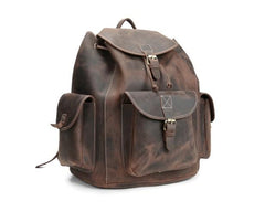 Cool Leather Mens School Backpack Vintage Travel Backpack Satchel Backpack for Men - Close-up View