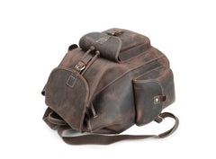 Cool Leather Mens School Backpack Vintage Travel Backpack Satchel Backpack for Men - Back View