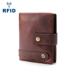 Cool Leather Mens Small Bifold Brown Wallet billfold Wallet RFID Front Pocket Multi-card Wallets for Men