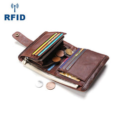 Cool Leather Mens Small Bifold Brown Wallet billfold Wallet RFID Front Pocket Multi-card Wallets for Men