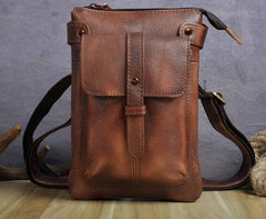 Cool Leather Mens Small Belt Bag Belt Pouch Waist Bag Mini Side Bag For Men