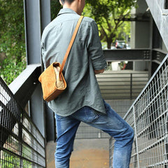 Cool Leather Mens Small Messenger Bag Shoulder Bag for men