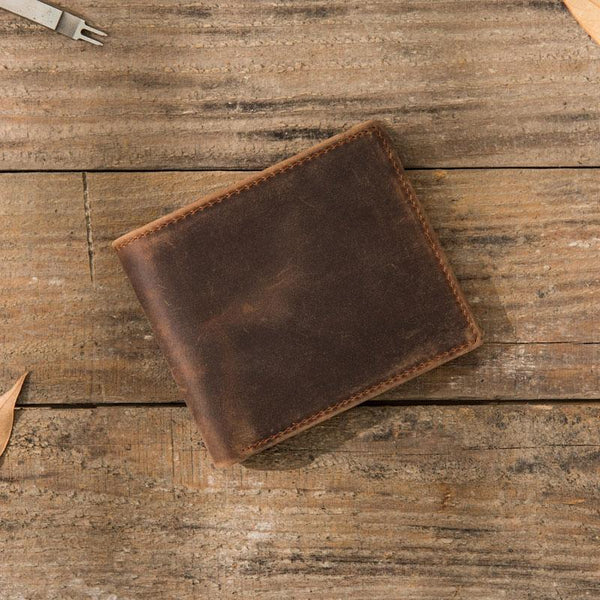 Cool Leather Mens Small Wallet Bifold Vintage Slim billfold Wallet for Men