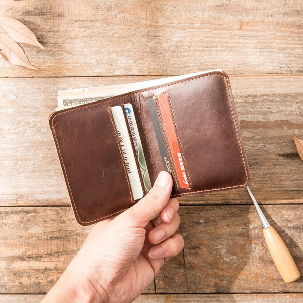 Cool Leather Mens Small Wallets Bifold Slim Front Pocket Wallet for Men