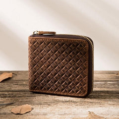 Cool Leather Vintage Mens Small Wallets Zipper billfold Wallets for Men