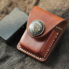 Handmade Indian Brown Leather Mens Classic Zippo Lighter Case With Belt Clip Lighter Holders For Men