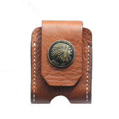 Cool Light Brown Handmade Leather Mens Zippo Lighter Case With Belt Loop Lighter Holders For Men