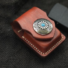 Cool Light Brown Leather Mens Zippo Lighter Cases With Belt Loop Handmade Classic Lighter Holders For Men