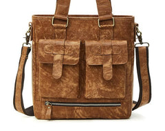 Cool Light Brown Vintage Leather Small Handbag Briefcase Fashion Work Bag For Men