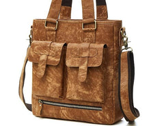 Cool Light Brown Vintage Leather Small Handbag Briefcase Fashion Work Bag For Men