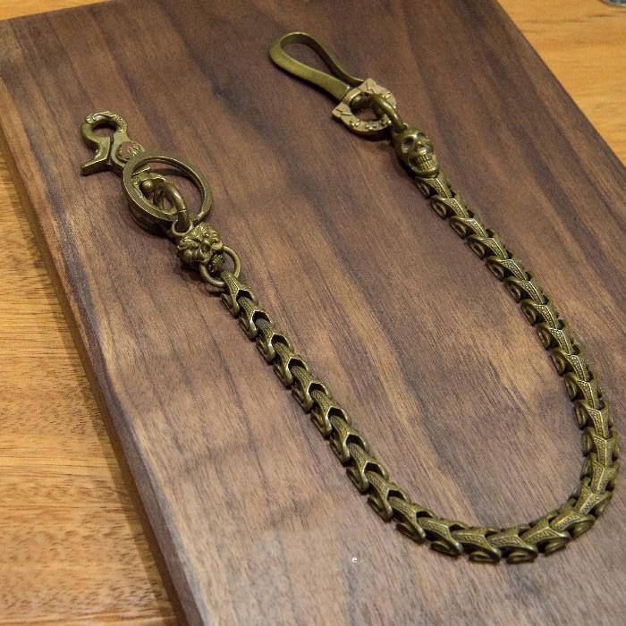 Cool Men's Handmade Python Lion SKull Copper Brass Pants Black Chain Biker Wallet Chains For Men