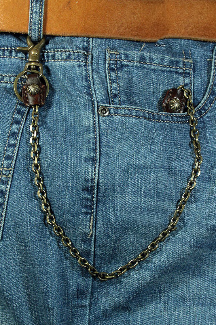 Cool Men's Handmade Vintage Brass Pants Chain Biker Wallet Chain For Men - Side View
