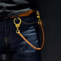 Cool Men's Leather Gold Brass Hook Key Chain Pants Chains Biker Wallet Chain For Men