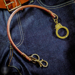 Cool Men's Leather Gold Brass Hook Key Chain Pants Chains Biker Wallet Chain For Men
