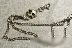 Cool Men's Silver Triple Skull Pants Chain Long Punk Skull Wallet Chain For Men