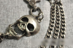 Cool Men's Silver Triple Skull Pants Chain Long Punk Skull Wallet Chain For Men